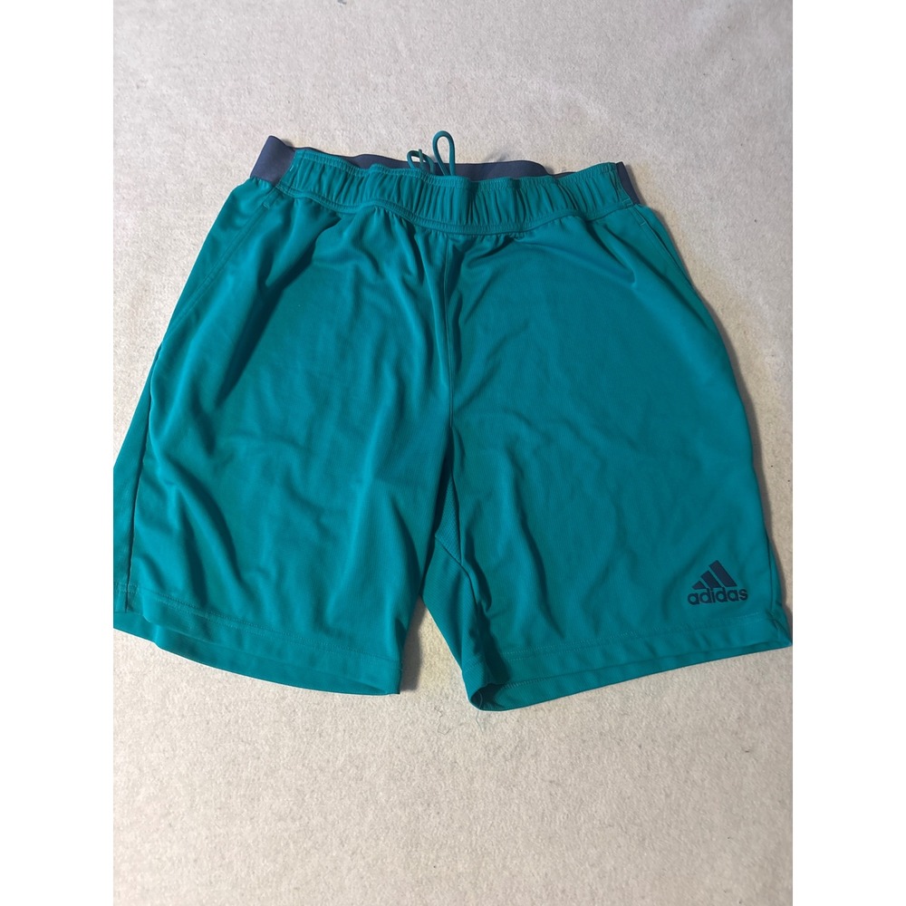 Adidas Mens Athletic Shorts Teal Blue GreenRunning Pockets Drawstring